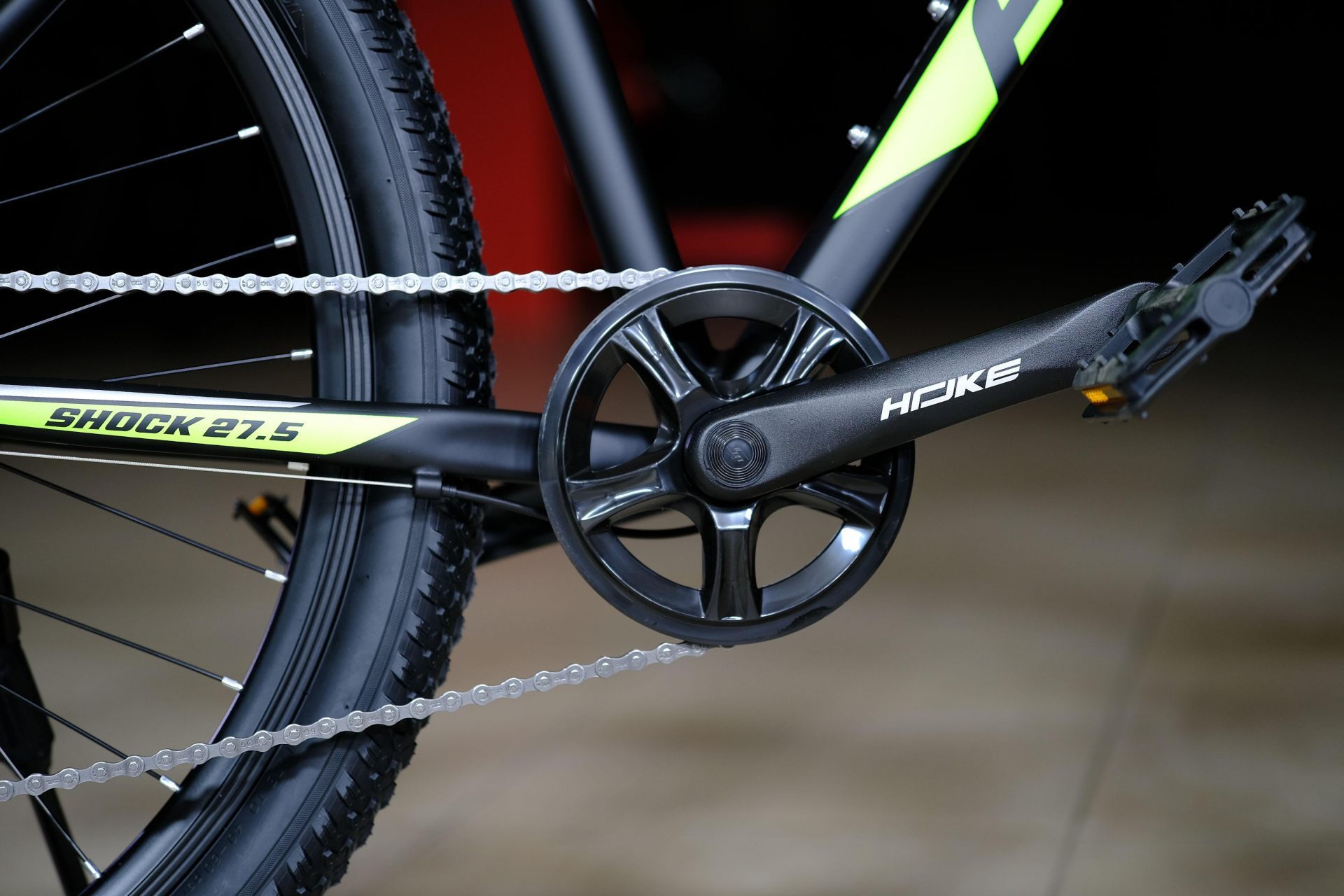 Система (шатун) алюминий 36T под квадрат  HOKE Shock 27,5 MD матовый чёрный-зелёный 15