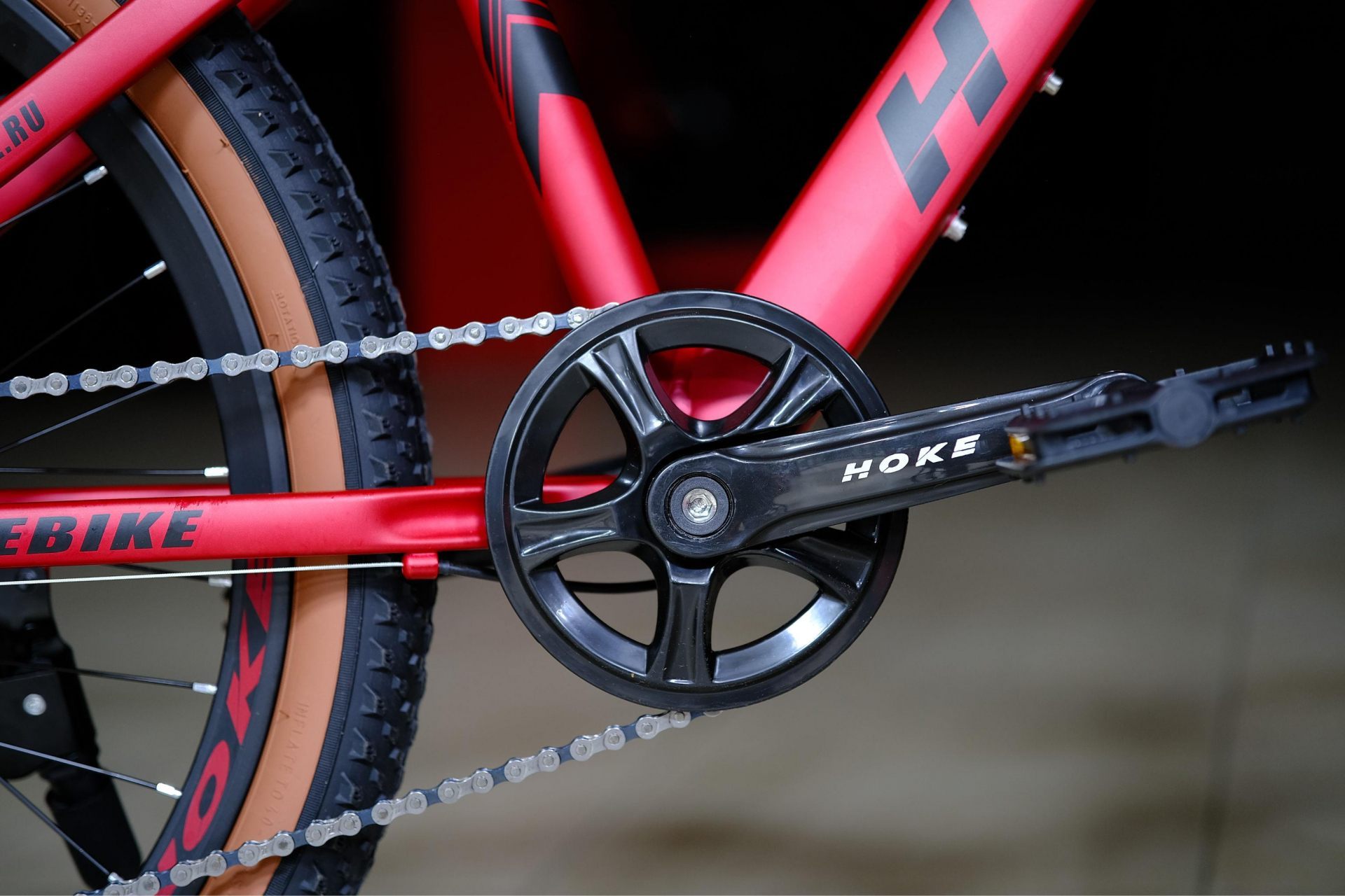 Система (шатун) сталь 36T HOKE ONE WAY 24 матовый красный-чёрный